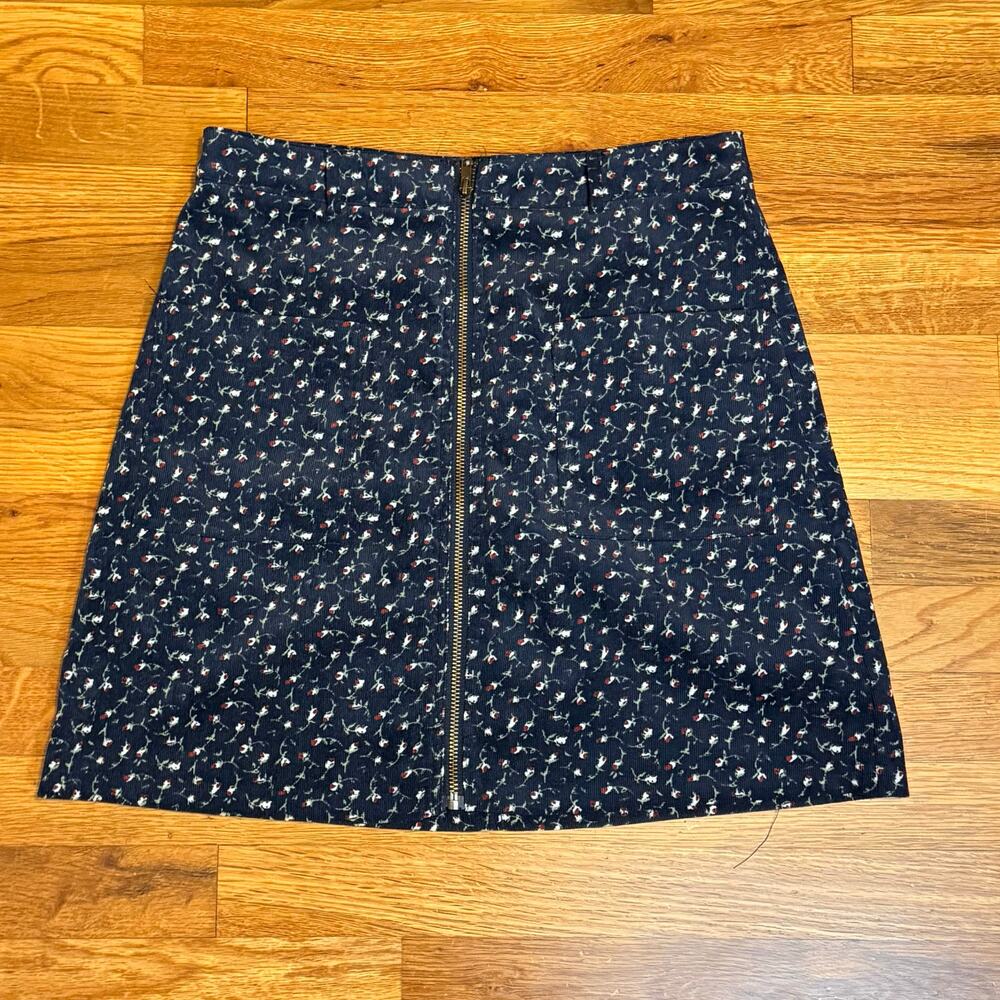 Chance Women’s Large Blue Floral Corduroy Miniskirt Pockets Y2K Cottagecore